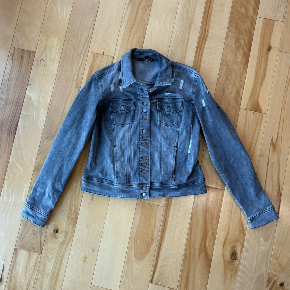 Charlie B Distressed Gray Denim Jacket - Picture 3 of 8